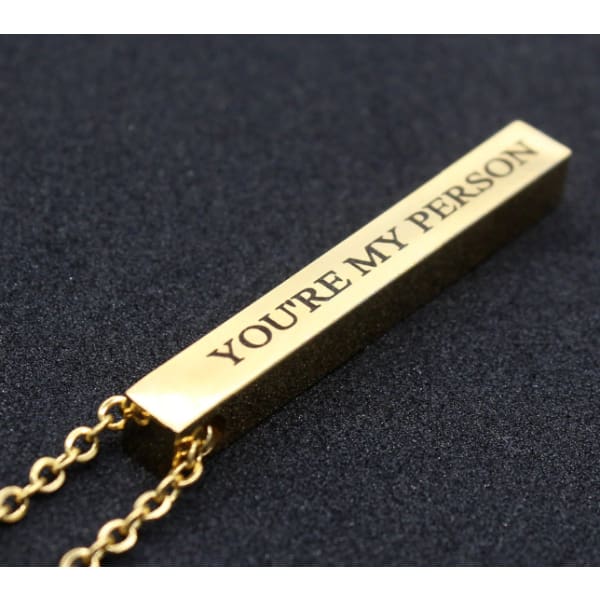 Engraved 3D Custom Name Bar Necklace - Gold