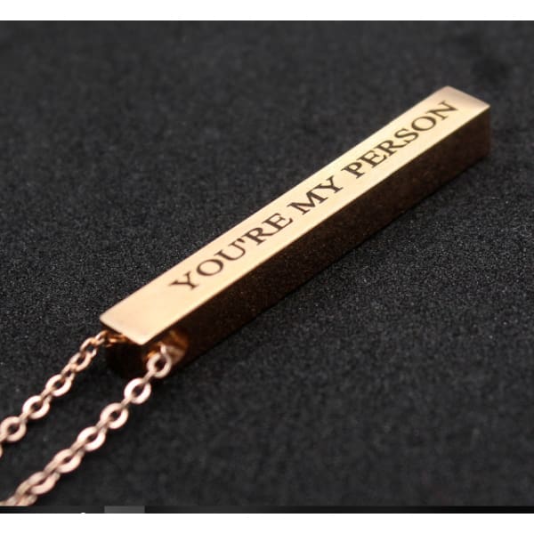 Engraved 3D Custom Name Bar Necklace - Rose Gold