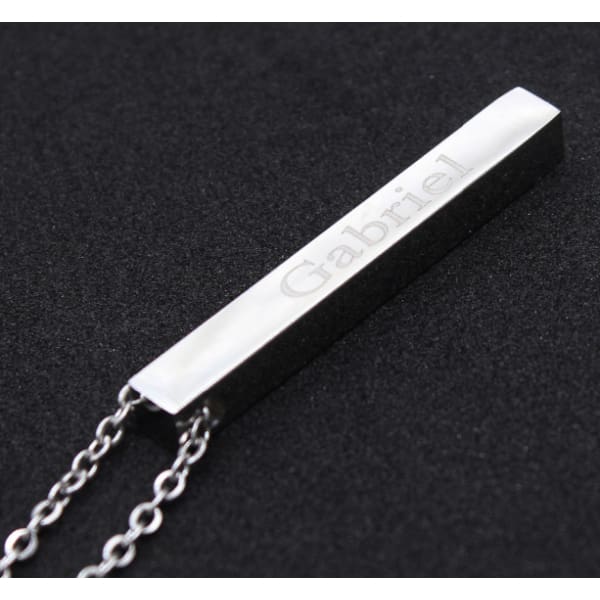Engraved 3D Custom Name Bar Necklace - Silver