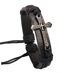 Cross - Adjustable Leather Bracelet - ValasMall